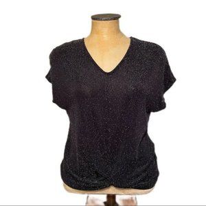 Reitmans Glitter?Sparkle Front Knot Tie Top XS Black